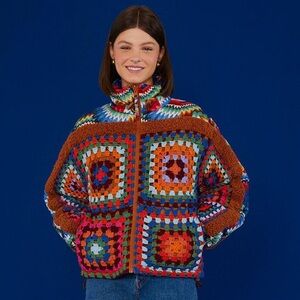Farm Rio Reversible Crochet Puffer Jacket